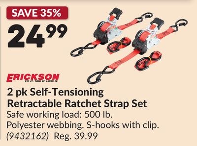 ERICKSON 2 pk Self-Tensioning Retractable Ratch…