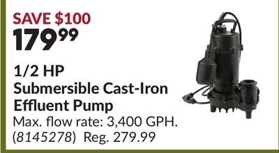 1/2 HP Submersible Cast-Iron Effluent Pump
