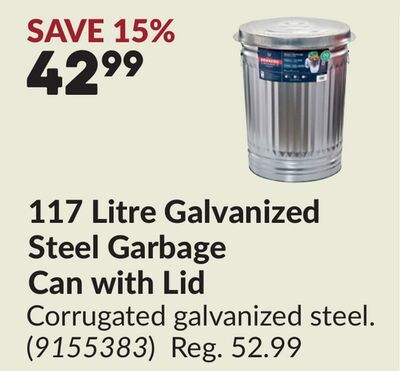 117 Litre Galvanized Steel Garbage Can with Lid