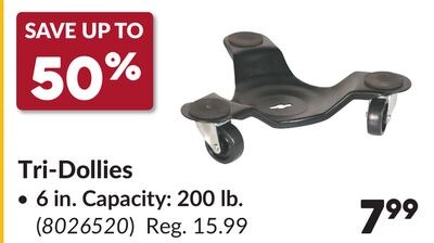 Tri-Dollies, 6 in. Capacity: 200 lb.