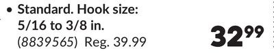 Standard. Hook size Load Binders