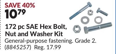 172 pc SAE Hex Bolt, Nut and Washer Kit