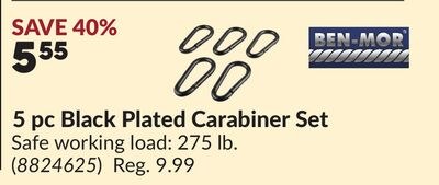 5 pc Black Plated Carabiner Set