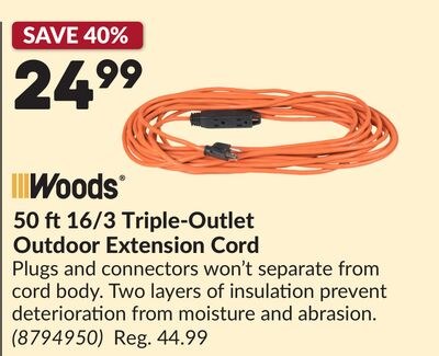 50 ft 16/3 Triple-Outlet Outdoor Extension Cord