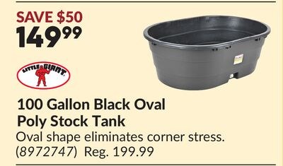 100 Gallon Black Oval Poly Stock Tank