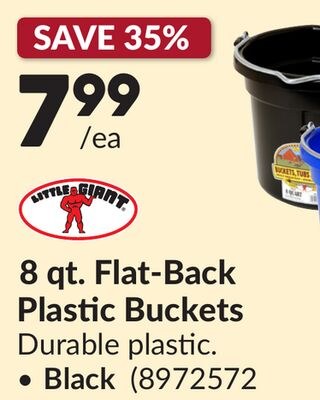 8 qt. Flat-Back Plastic Buckets, Black