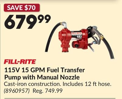 115V 15 GPM Fuel Transfer Pump with Manual Nozz…