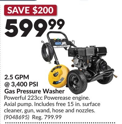 2.5 GPM @ 3,400 PSI Gas Pressure Washer