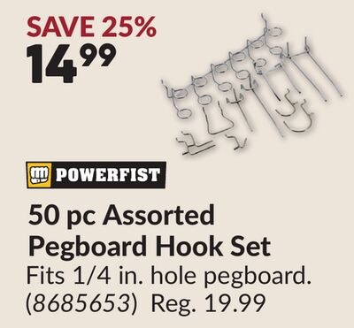 50 pc Assorted Pegboard Hook Set