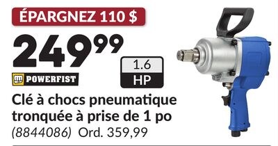 Clé à chocs pneumatique tronquée à prise de 1 po