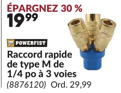 Raccord rapide de type M de 1/4 po à 3 voies