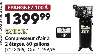 Compresseur d'air à 2 étages, 60 gallons