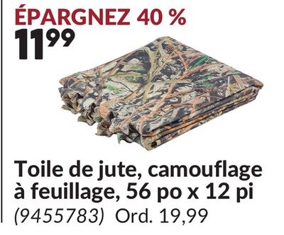 Toile de jute, camouflage à feuillage, 56 po x …