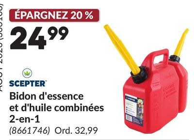 Bidon d'essence et d'huile combinées 2-en-1
