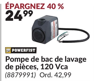 Pompe de bac de lavage de pièces, 120 Vca