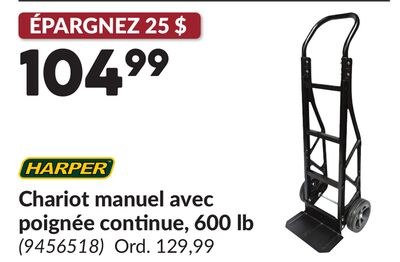 Chariot manuel avec poignée continue, 600 lb