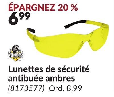 Lunettes de sécurité antibuée ambres