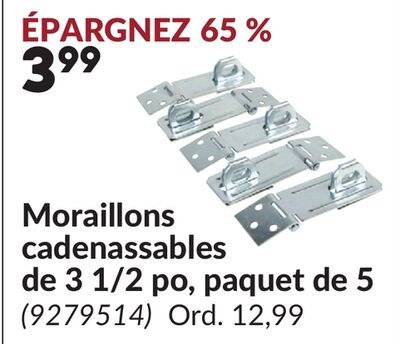 Moraillons cadenassables de 3 1/2 po, paquet de…