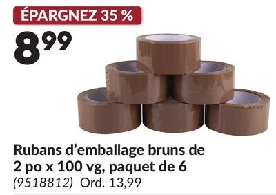 Rubans d'emballage bruns de 2 po x 100 vg, paqu…