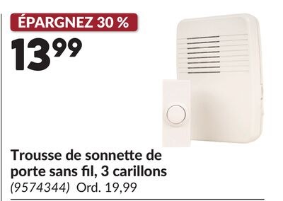 Trousse de sonnette de porte sans fil, 3 carill…
