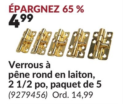 Verrous à pêne rond en laiton, 2 1/2 po, paquet…