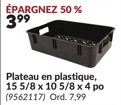 Plateau en plastique, 15 5/8 x 10 5/8 x 4 po