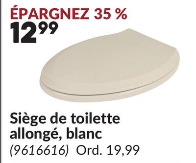 Siège de toilette allongé, blanc