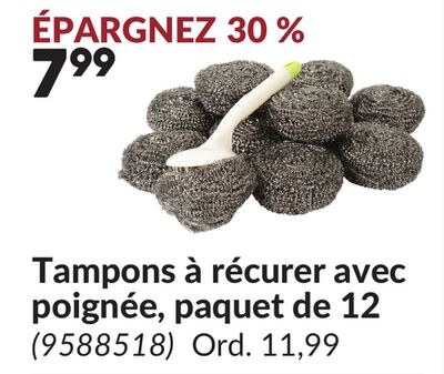 Tampons à récurer avec poignée, paquet de 12