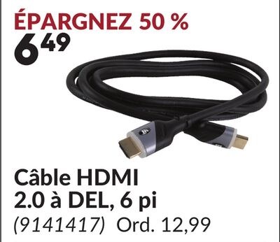 Câble HDMI 2.0 à DEL, 6 pi