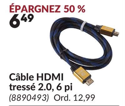 Câble HDMI tressé 2.0, 6 pi