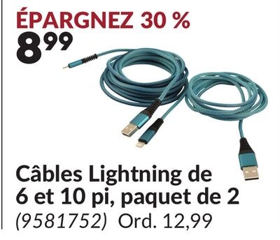Câbles Lightning de 6 et 10 pi, paquet de 2