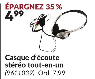 Casque d'écoute stéréo tout-en-un