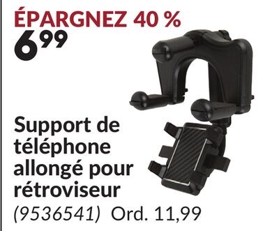 Support de téléphone allongé pour rétroviseur
