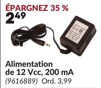 Alimentation de 12 Vcc, 200 mA