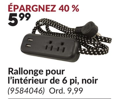 Rallonge pour l'intérieur de 6 pi, noir