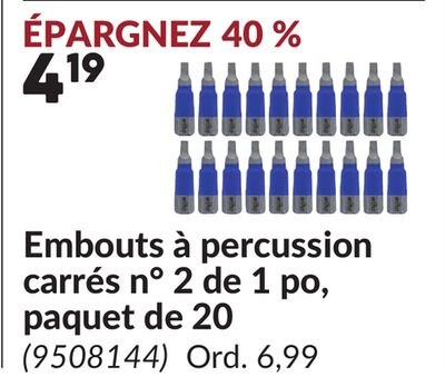 Embouts à percussion carrés n° 2 de 1 po, paque…