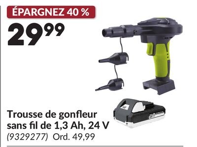 Trousse de gonfleur sans fil de 1,3 Ah, 24 V