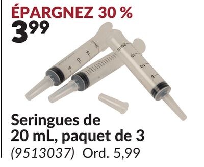 Seringues de 20 mL, paquet de 3