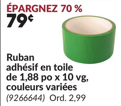 Ruban adhésif en toile de 1,88 po x 10 vg, coul…