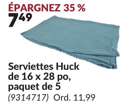 Serviettes Huck de 16 x 28 po, paquet de 5