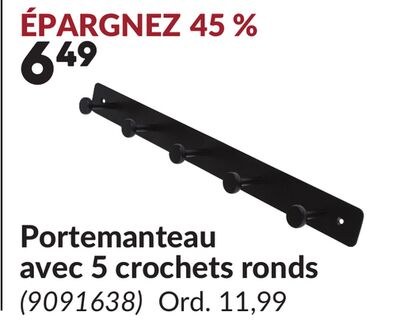 Portemanteau avec 5 crochets ronds