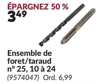 Ensemble de foret/taraud n° 25, 10 à 24