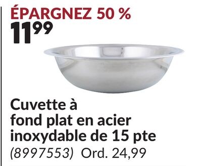 Cuvette à fond plat en acier inoxydable de 15 p…