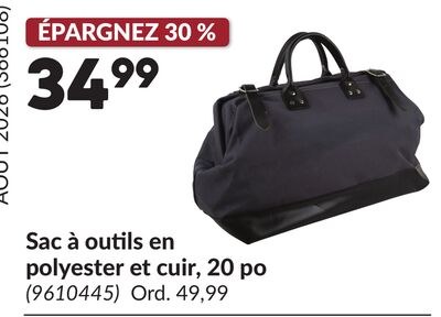 Sac à outils en polyester et cuir, 20 po