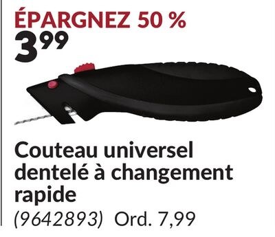 Couteau universel dentelé à changement rapide