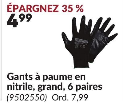 Gants à paume en nitrile, grand, 6 paires