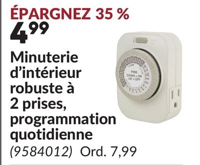 Minuterie d'intérieur robuste à 2 prises, progr…