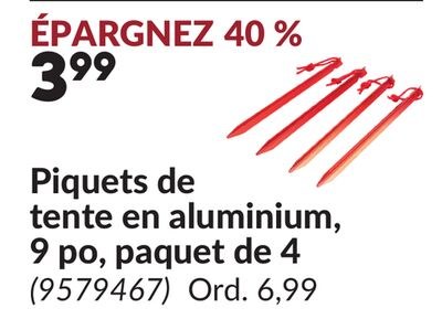 Piquets de tente en aluminium, 9 po, paquet de 4