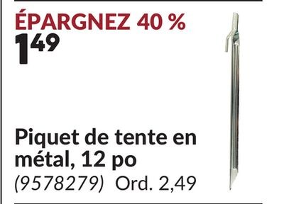 Piquet de tente en métal, 12 po