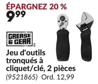 Jeu d'outils tronqués à cliquet/clé, 2 pièces